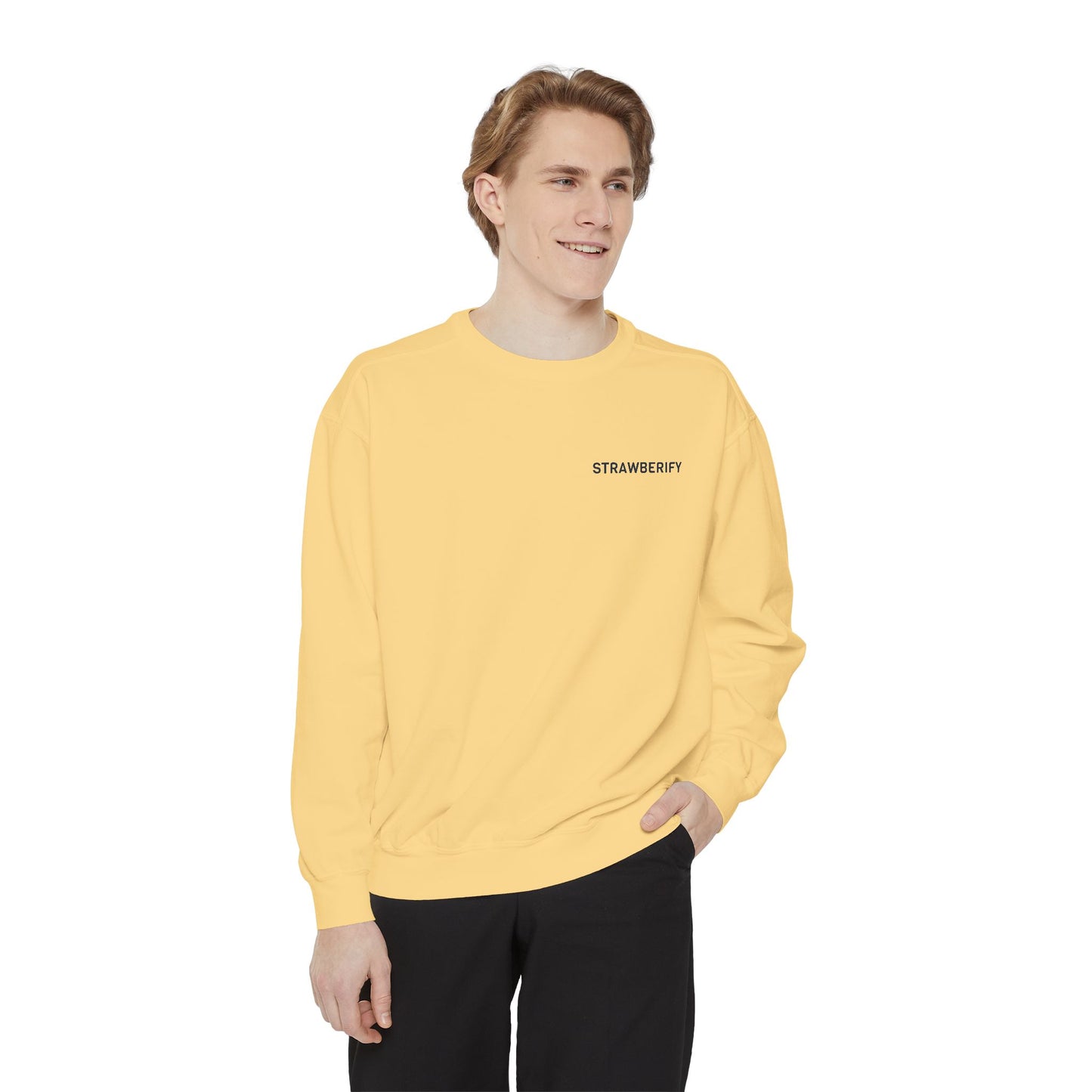 Unisex Garment-Dyed Sweatshirt - Chill Vibes with STRAWBERIFY Text