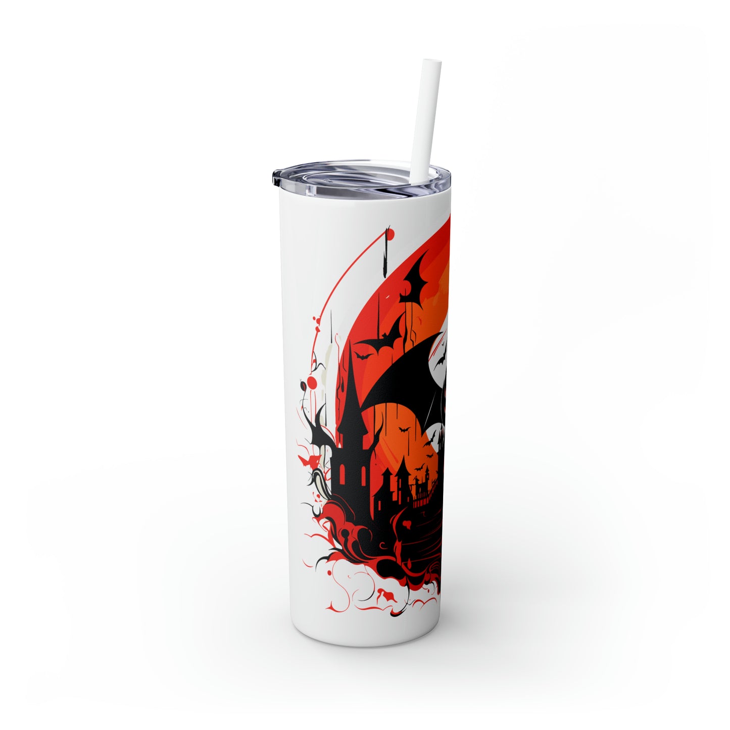 Halloween Skinny Tumbler with Straw 20oz, Spooky Drinkware, Vampire Bat Theme, BPA-Free, Reusable Cup, Halloween Tumbler, Halloween Gift