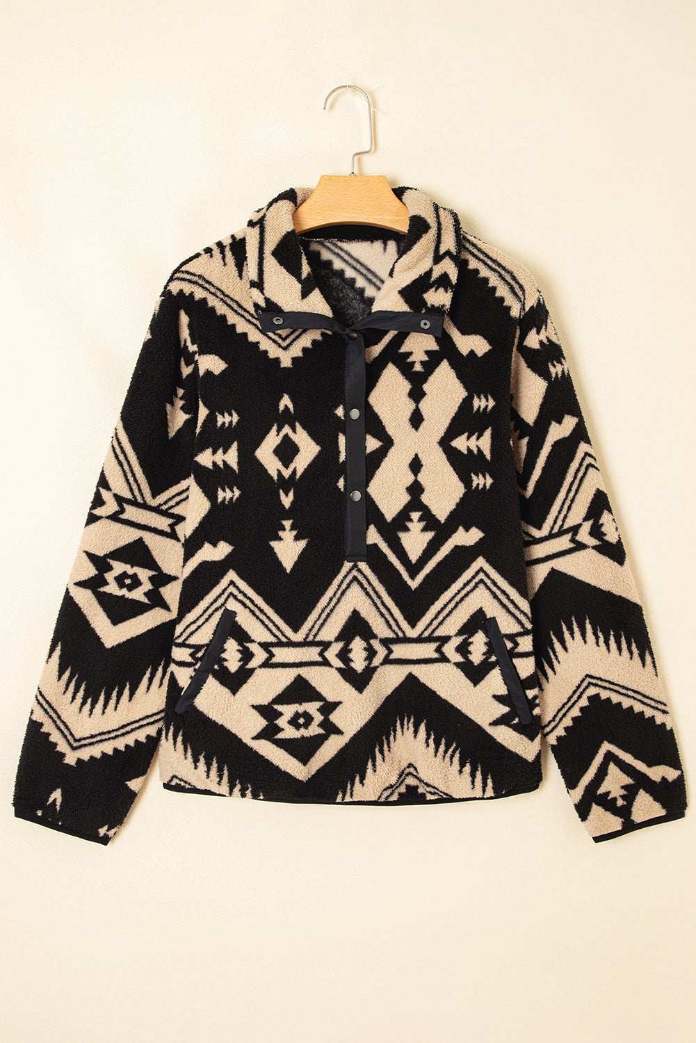 Beige Western Aztec Plush Half Zip Sweatshirt