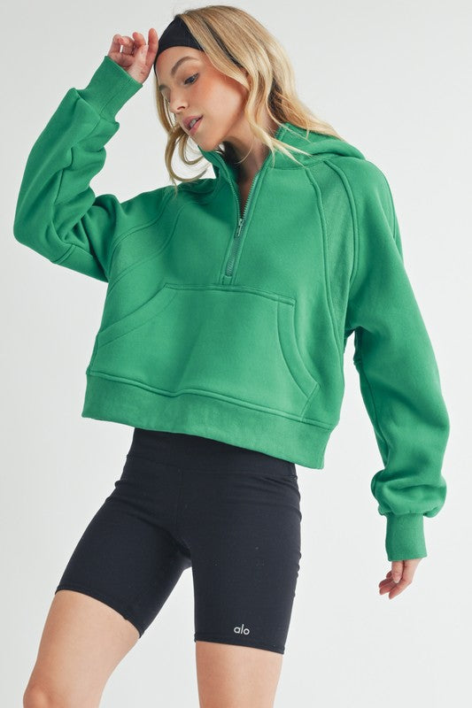 Drea Half-Zip Oversized Hoodie Cotton-Blend Fleece
