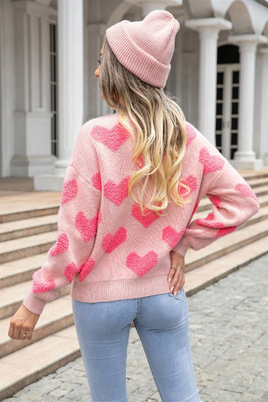 Hearts Knit Pattern Sweater