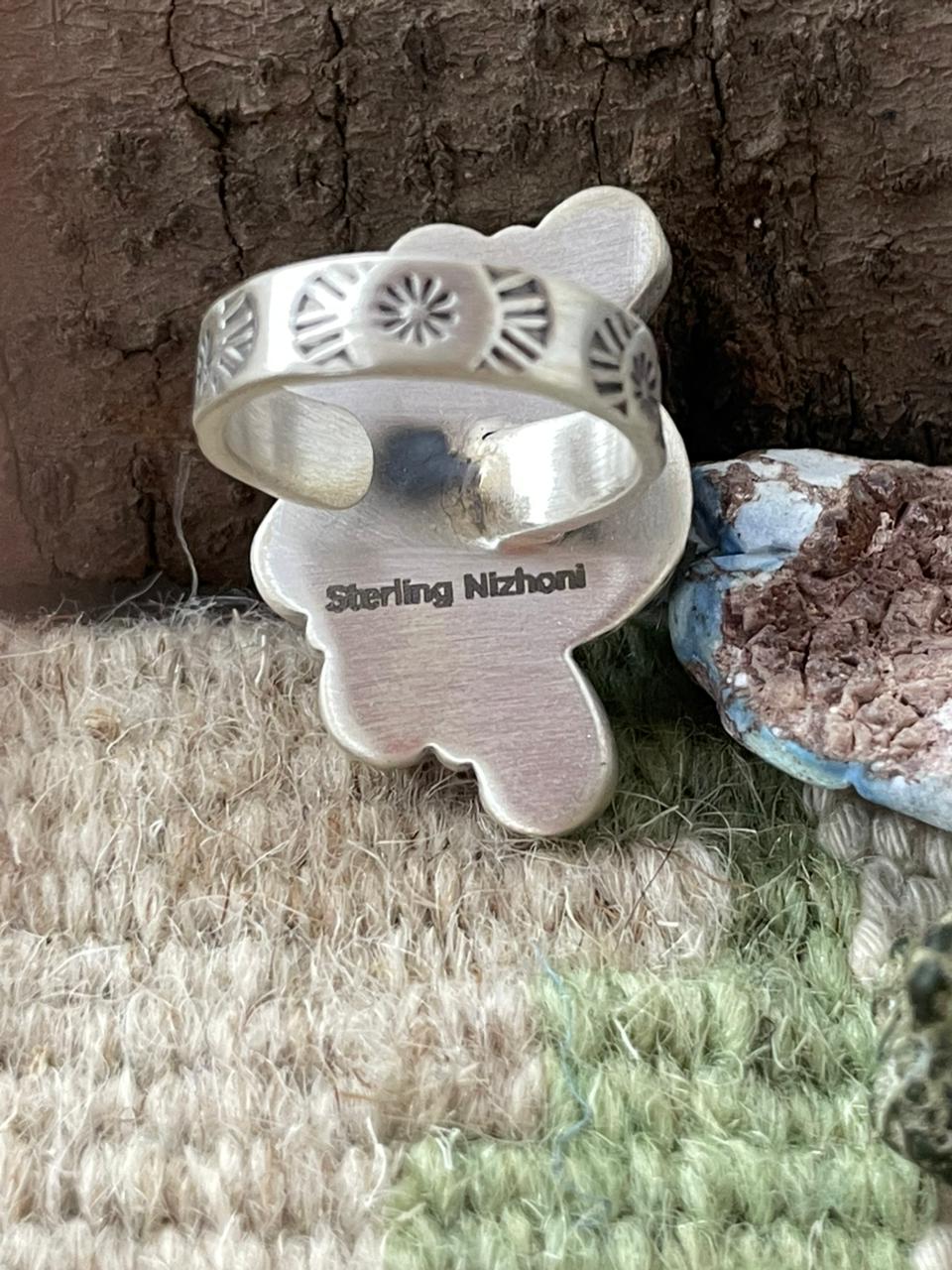 "Halloween Collection" Handmade Sterling Silver Black Onyx, Bumblebee Adjustable Ring with Signed Nizhoni