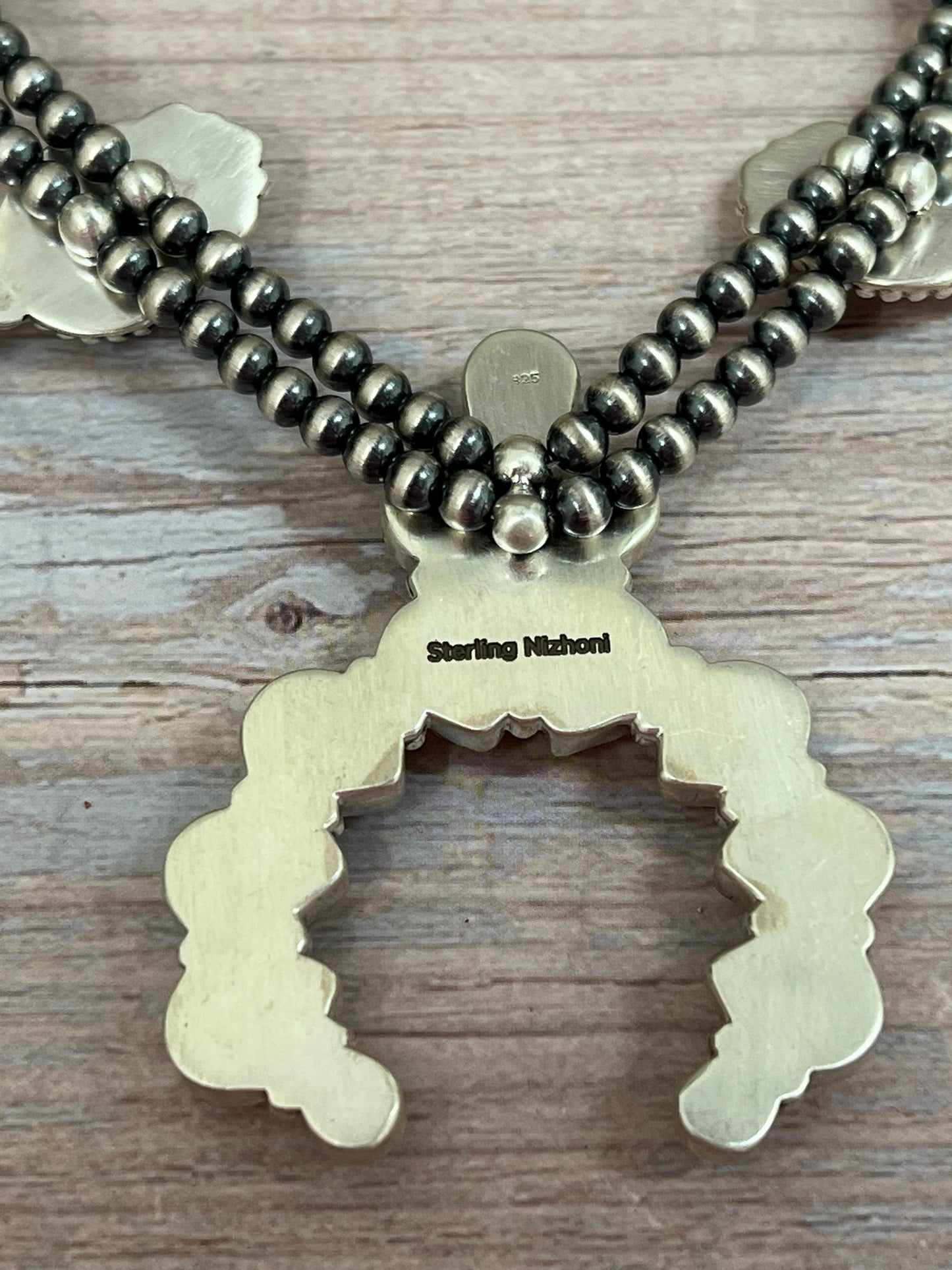 "Halloween Collection" Handmade Sterling Silver Black Onyx, Bumblebee Bat Squash Blossom Beaded Necklace with Signed Nizhoni