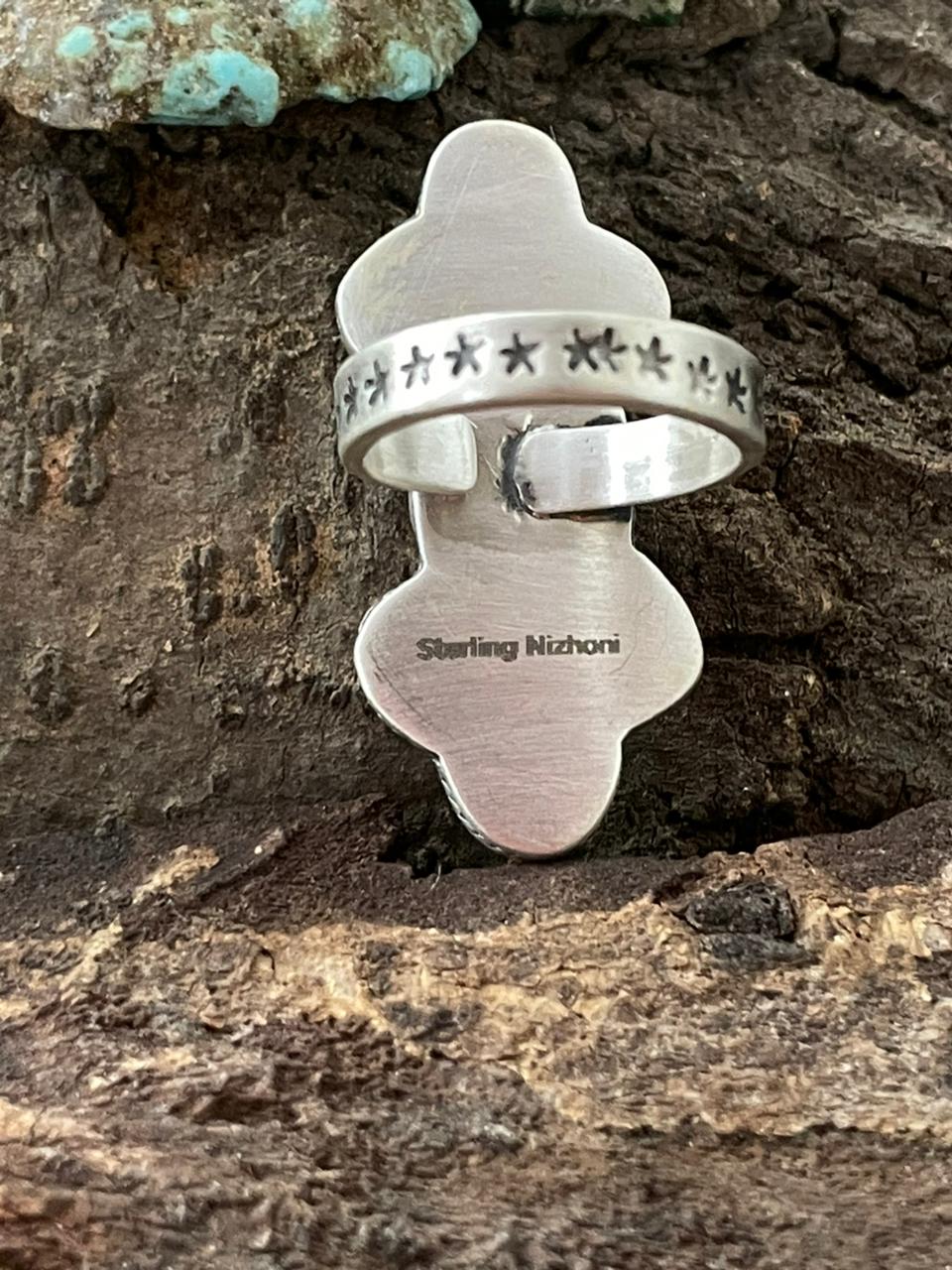 "Halloween Collection" Handmade Sterling Silver Black Onyx, Bumblebee Adjustable Ring with Signed Nizhoni