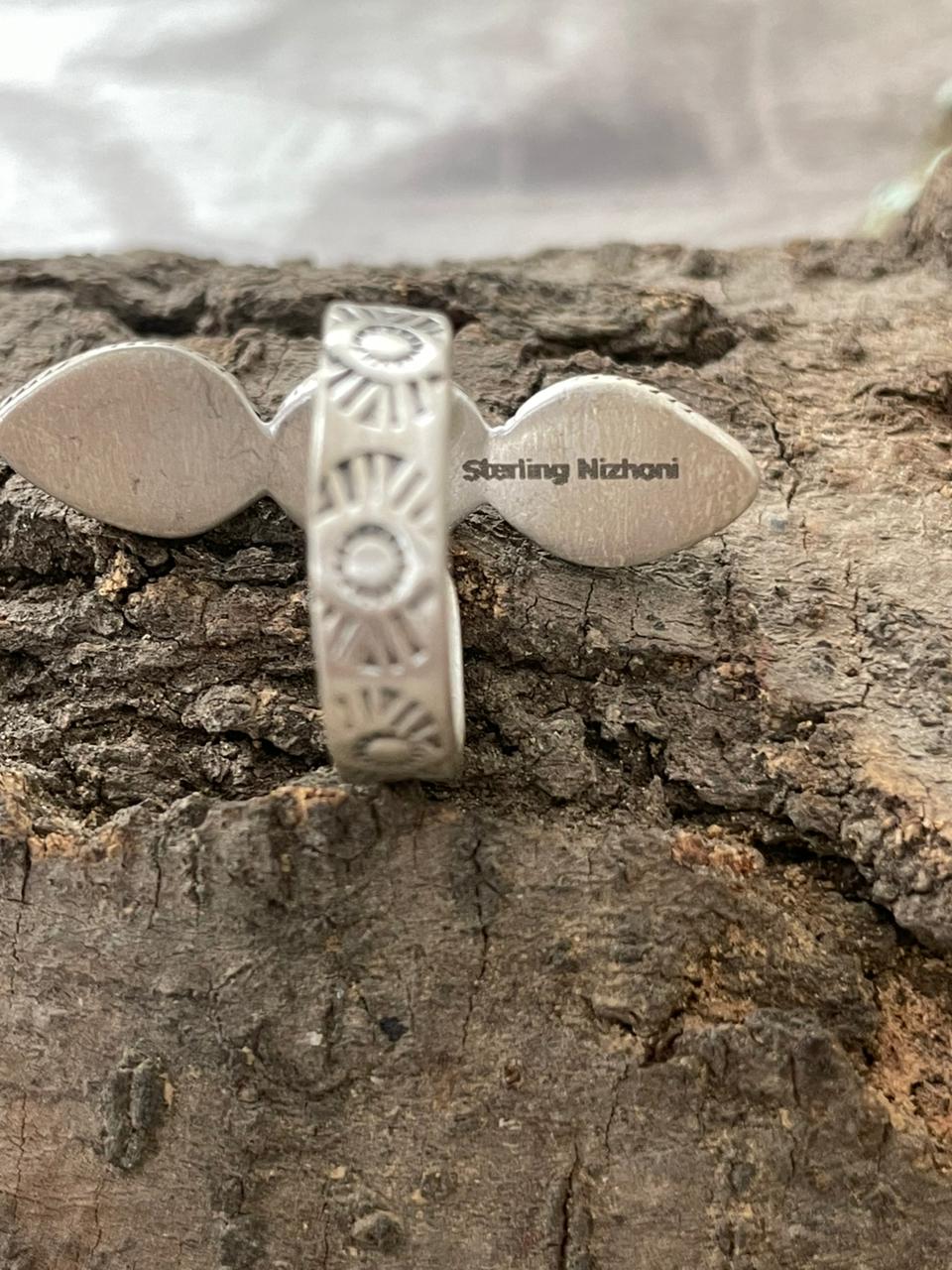 "Halloween Collection" Handmade Sterling Silver Black Onyx, Bumblebee Adjustable Ring with Signed Nizhoni