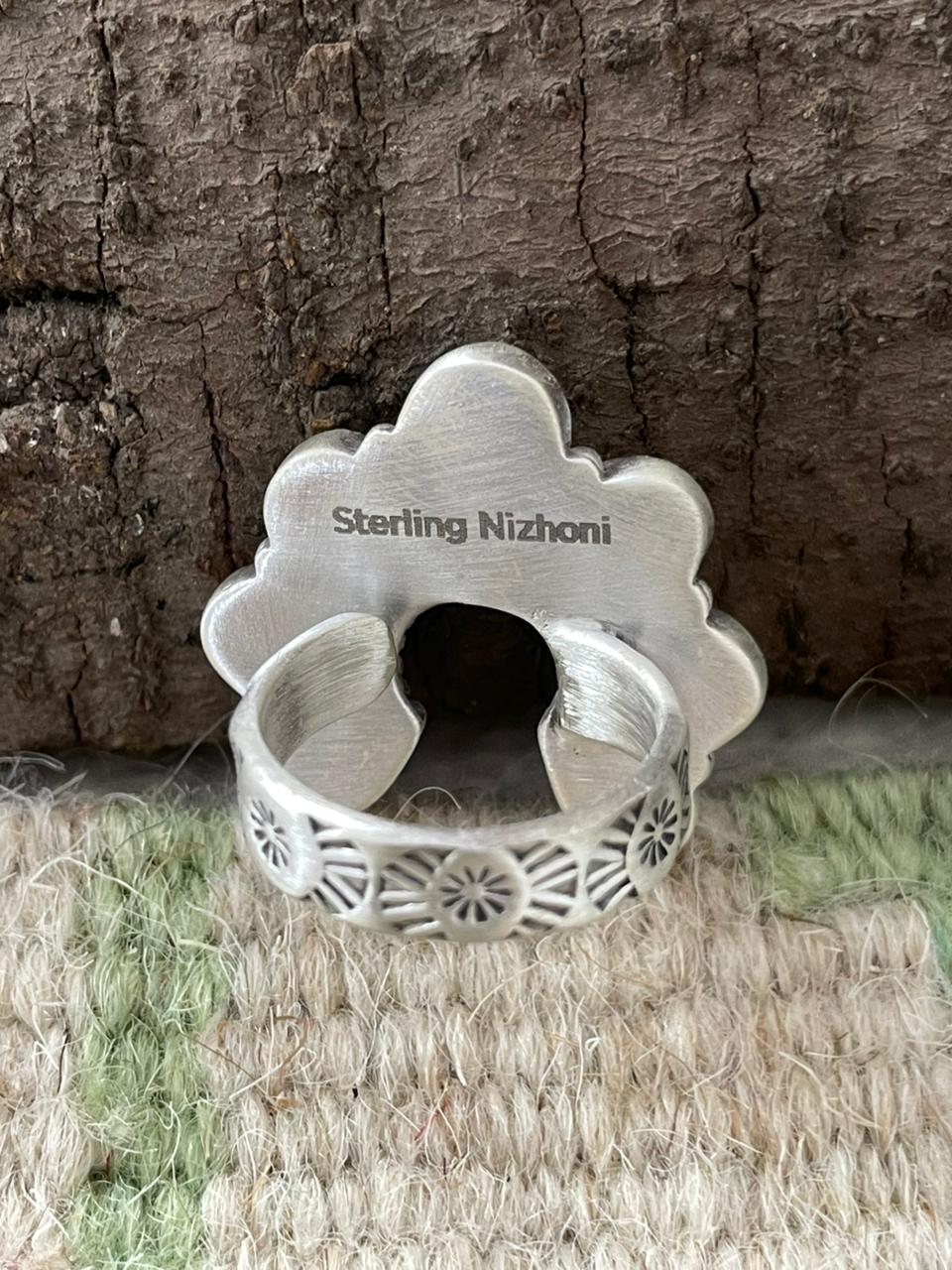 "Halloween Collection" Handmade Sterling Silver Black Onyx, Bumblebee Naja Adjustable Ring with Signed Nizhoni