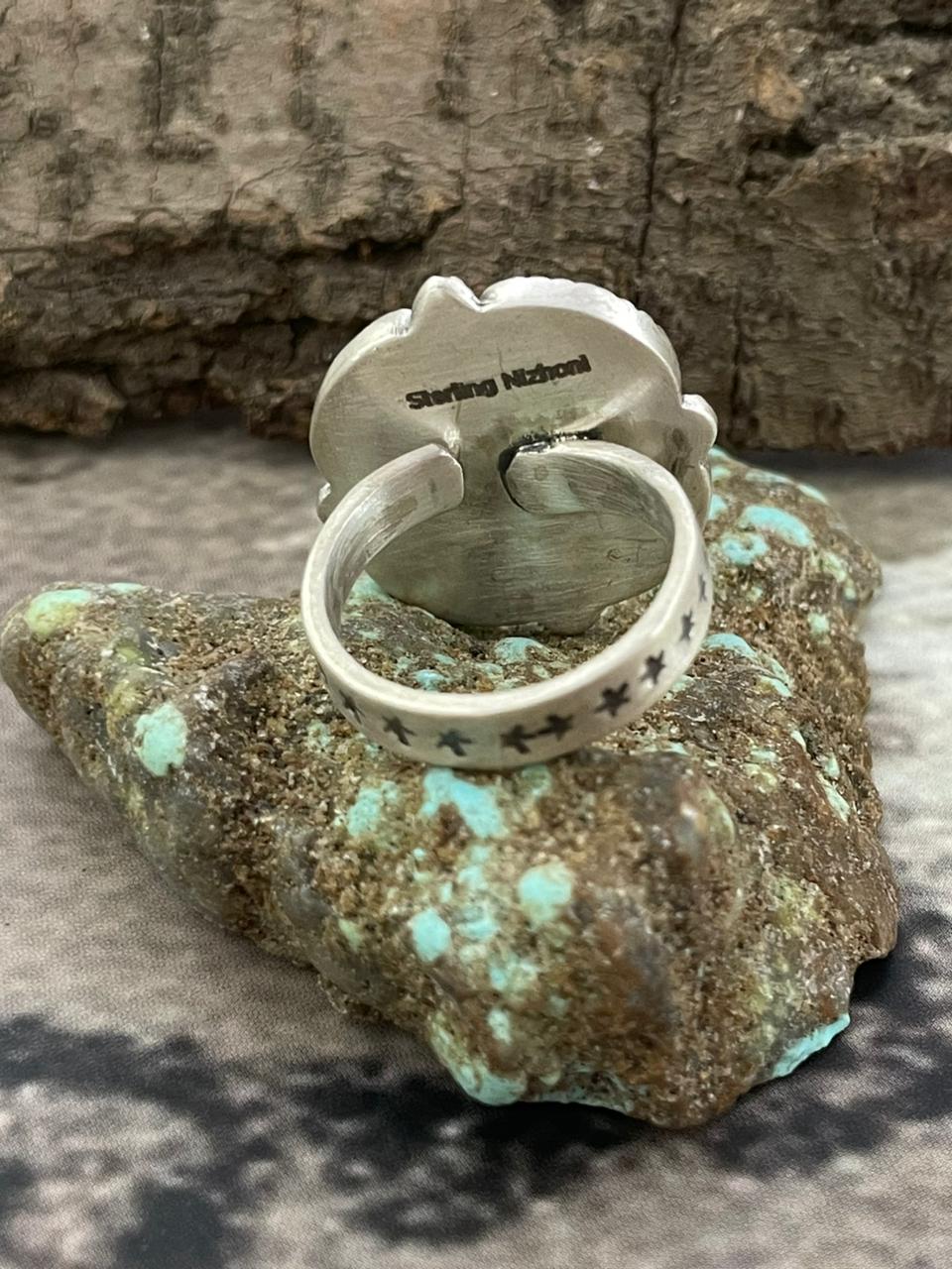 "Halloween Collection" Handmade Sterling Silver Black Onyx, Bumblebee Ring with Signed Nizhoni