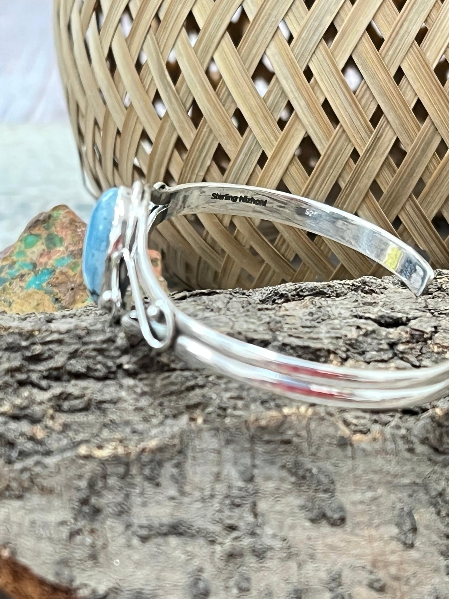 "Halloween Collection" Handmade Sterling Silver Golden Hills Turquoise Cuff Bracelet with Signed Nizhoni