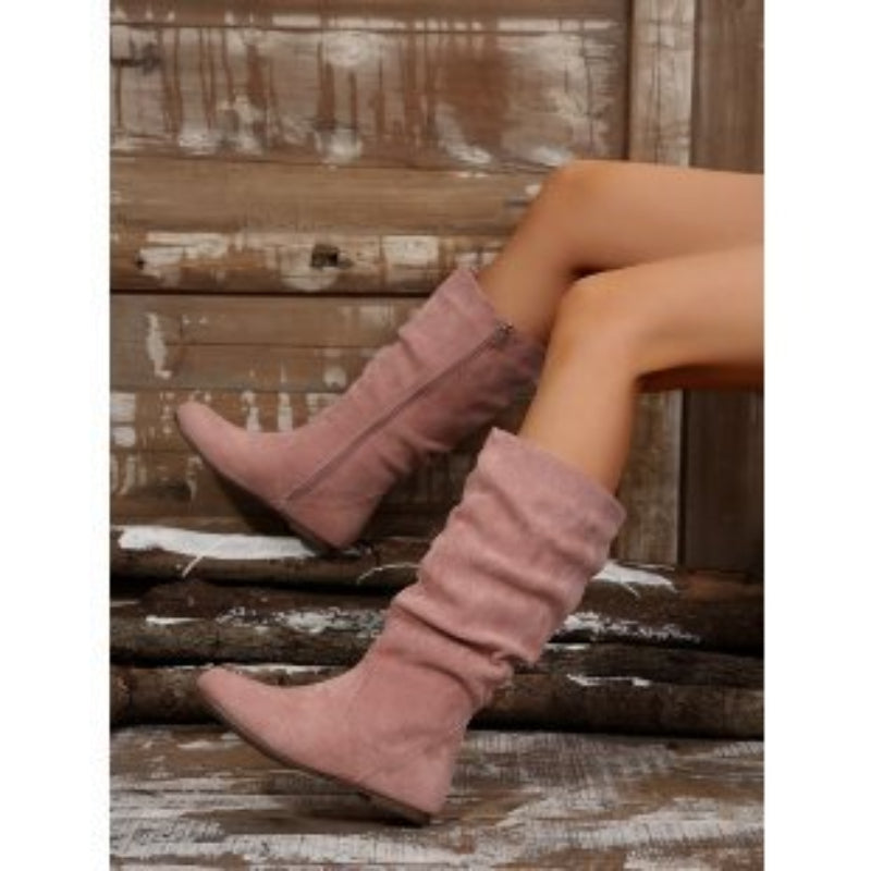 Plus Size Wide Fit Side Zipper Pleated Women’s Boots FitiqueFit