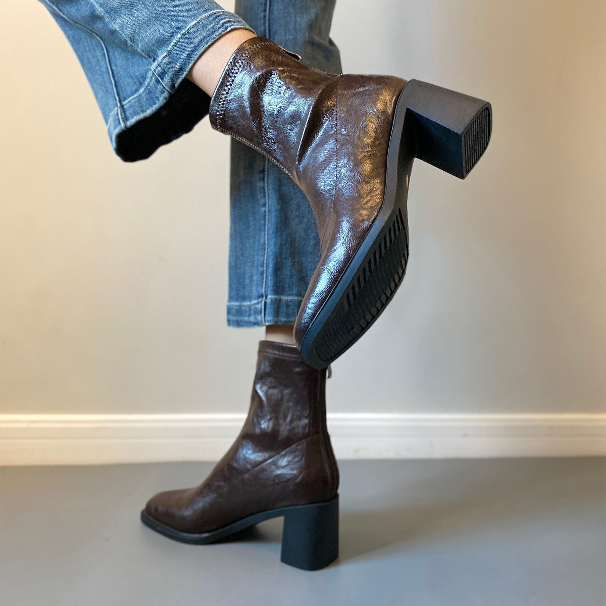 Stretch Retro Chunky Heels High Heel Style Commuter Boots
