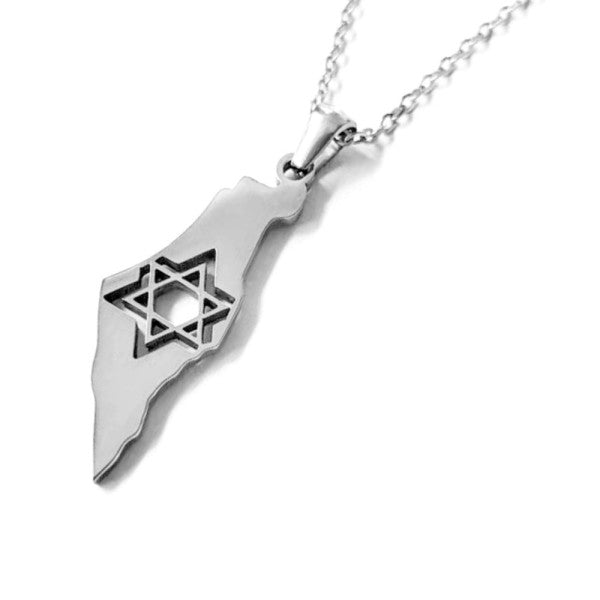 Stainless Steel Israel Map Necklace with Star of David Pendant