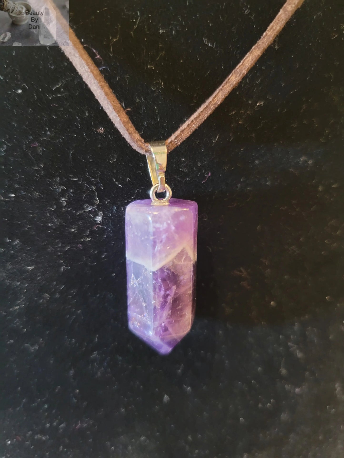 Amethyst Necklace Stainless Steel Leather Cord Jewelry