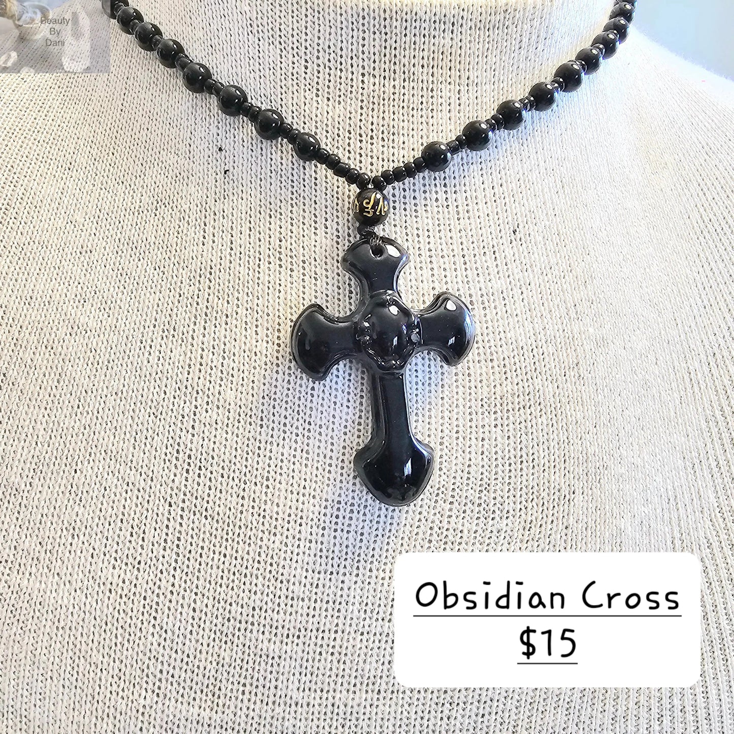 Obsidian 24 Inches Cross Necklace Beauty by Dani