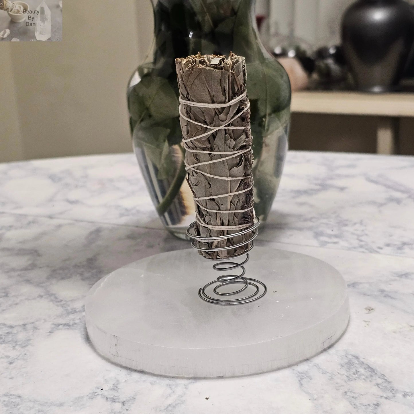 Sage Metal Stand with Selenite Plate Decorative Home Accent