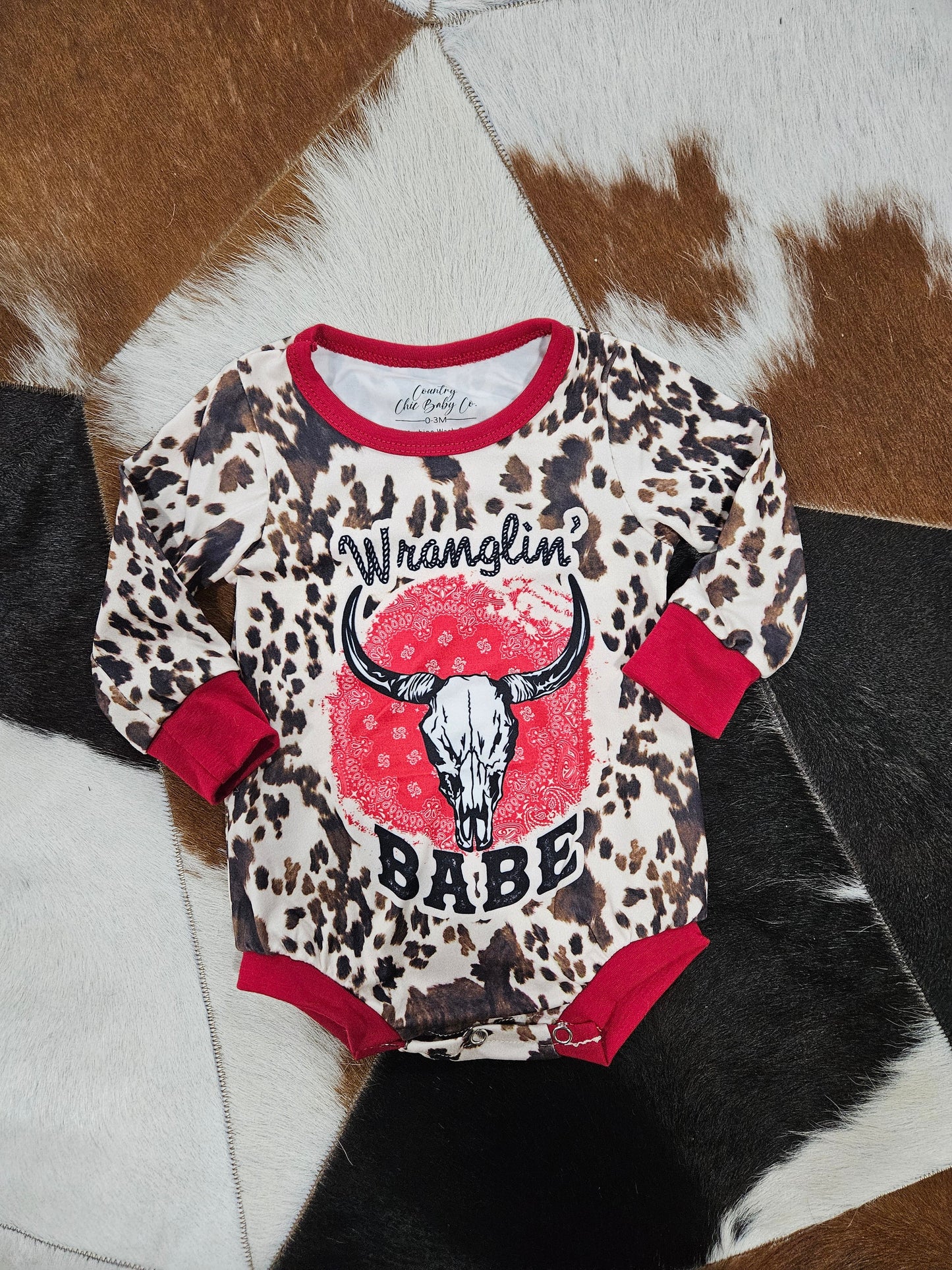 Wranglin' Babe Long Sleeve Leopard Print Onesie