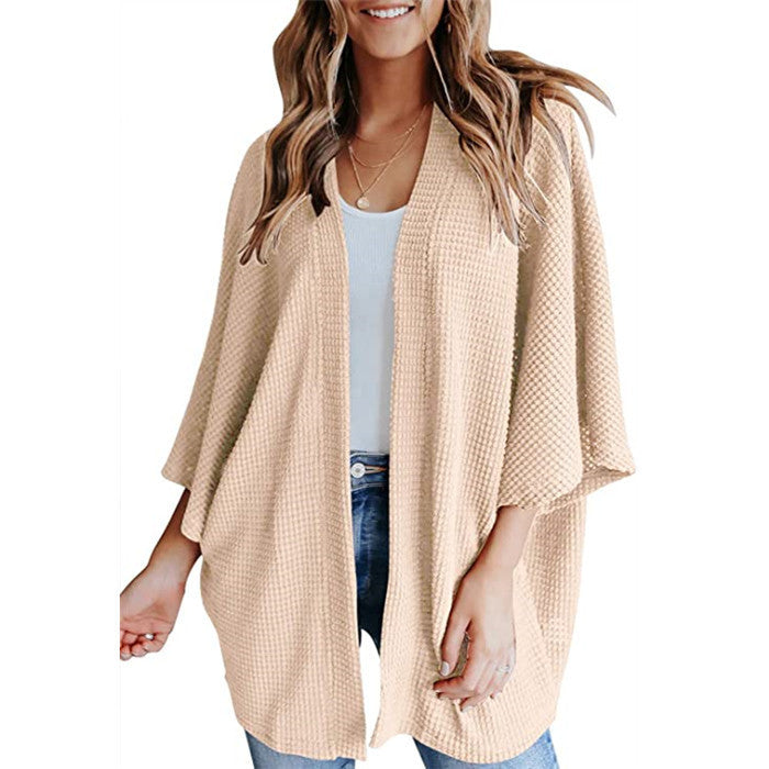 Bat Sleeve Waffle Loose Medium Length Cardigan Gerson Women's