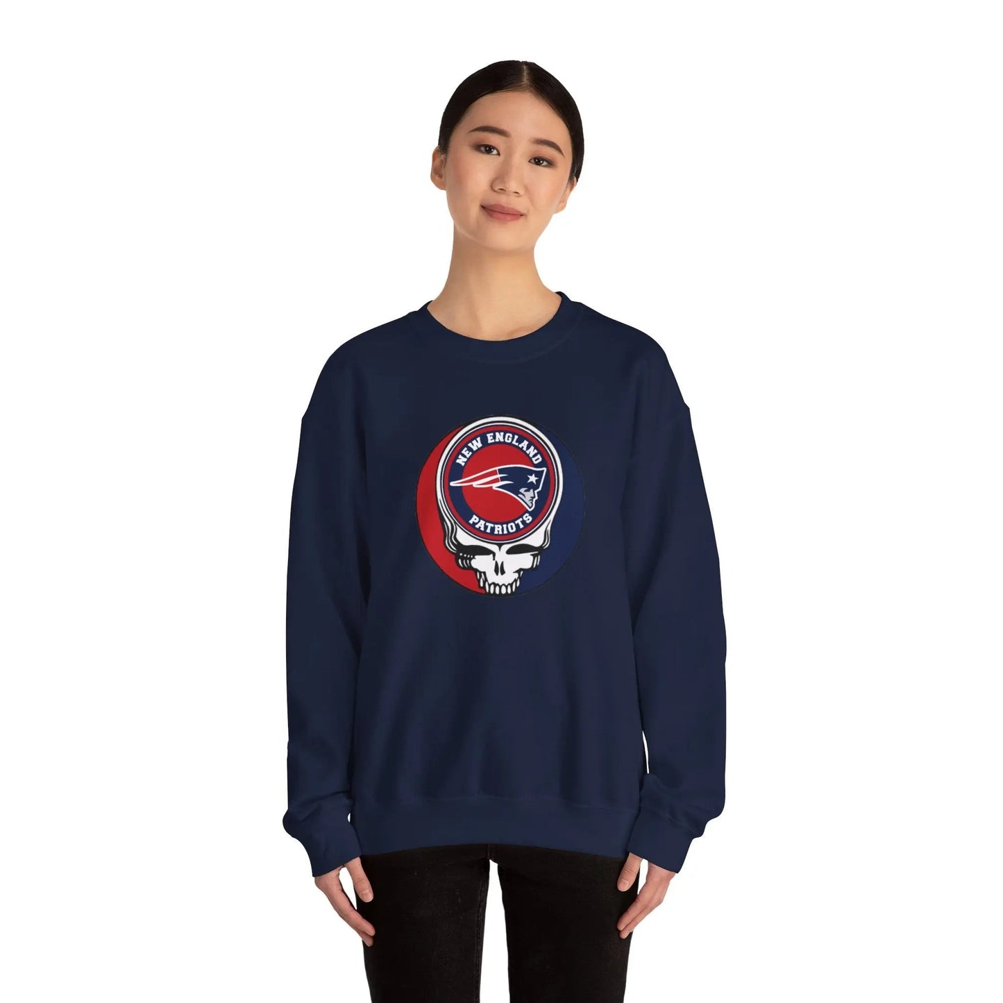 New England Patriots Grateful Dead Stealie Crewneck Sweatshirt Heavy Blend The Gridiron Collection