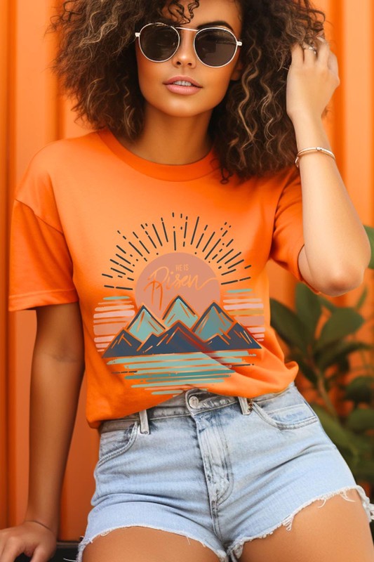 Sunrise He Is Risen Pastel Easter Graphic T Shirts