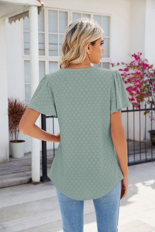 Women Casual Square Neck Short Sleeve Tops