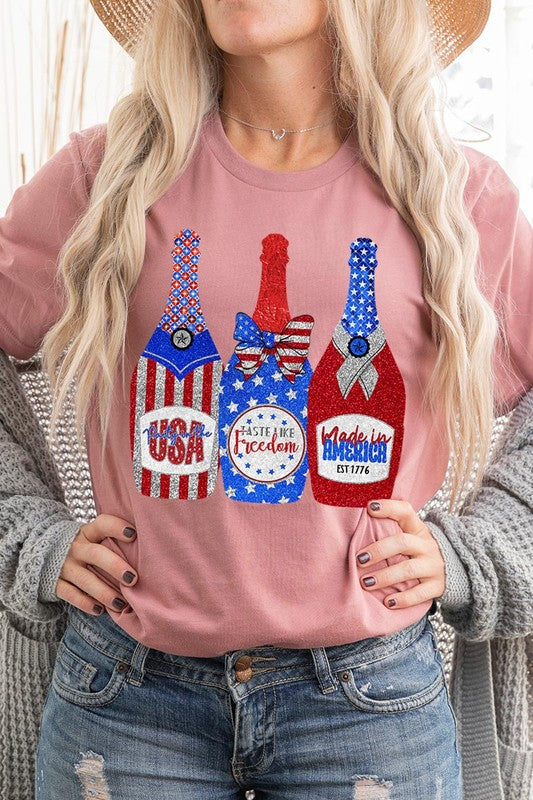 Faux Glitter Patriotic Sparkly Champagne Graphic T Shirts Unisex