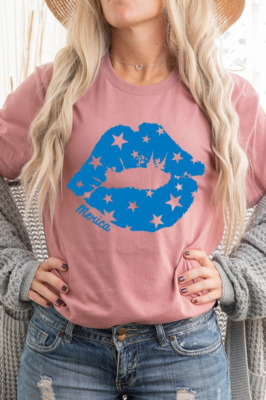 Merica Lips Graphic Unisex Crew Neck T Shirts