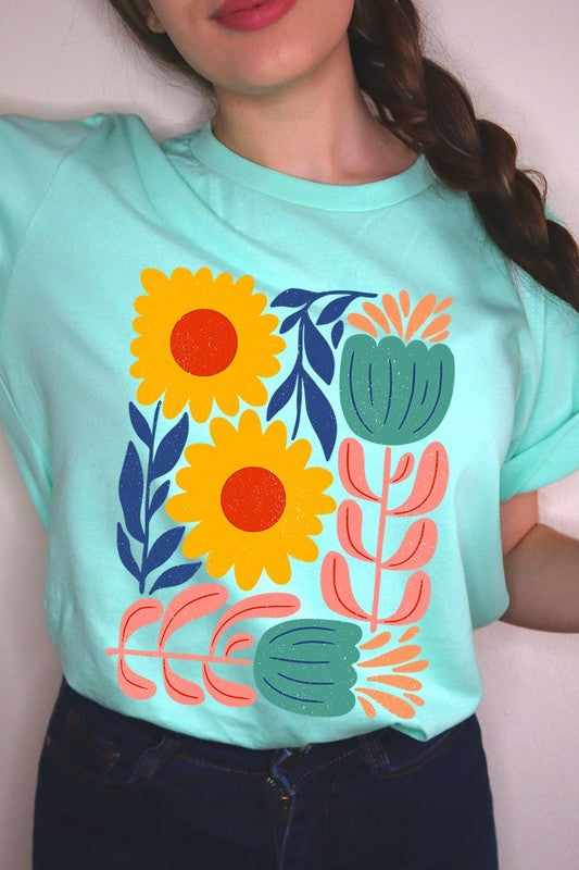 Boho Abstract Floral Graphic T Shirts Unisex Crew Neck