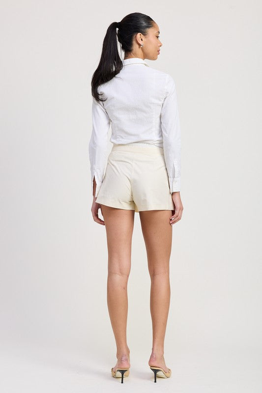 Contrasted Waist Band Pleated Skort Mini Skirt