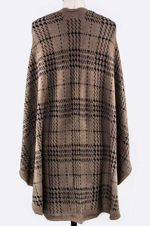 Plaid Pattern Open Front Cardigan Shawl