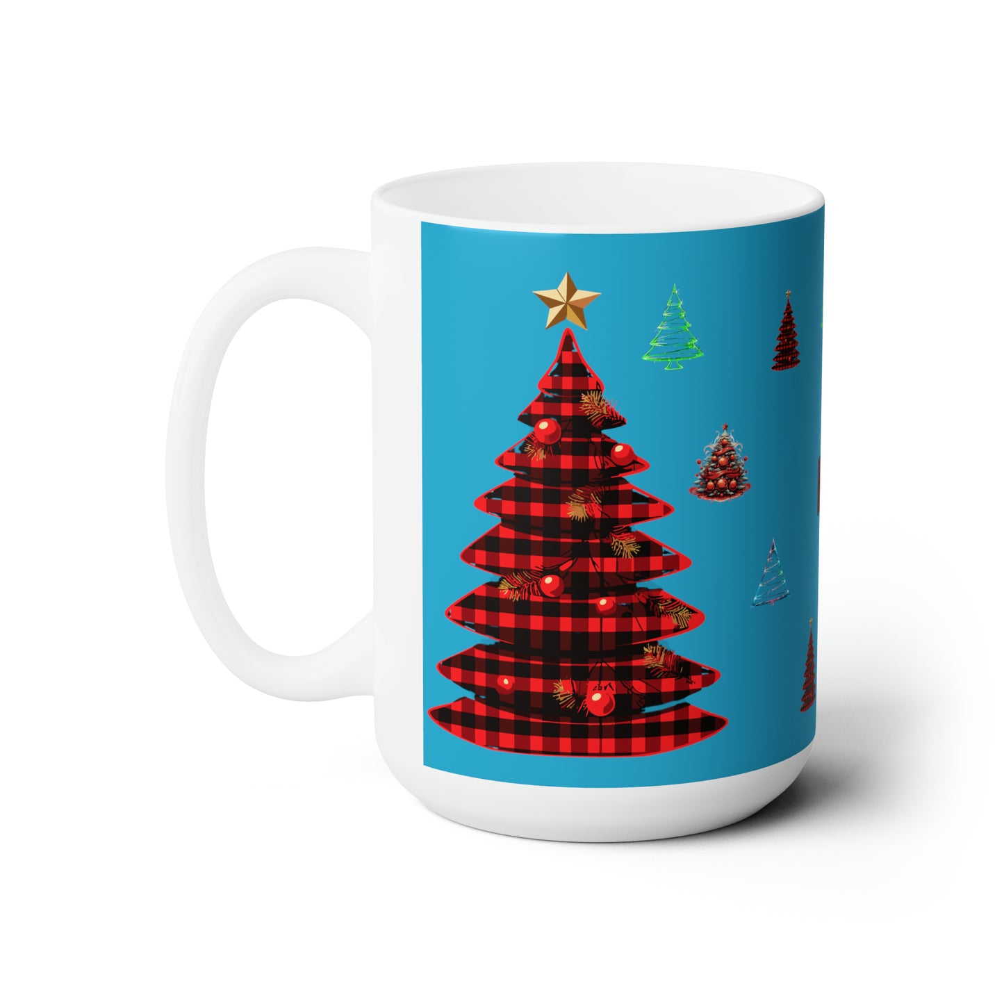 Christmas trees colorful design Turquoise Ceramic Mug15oz