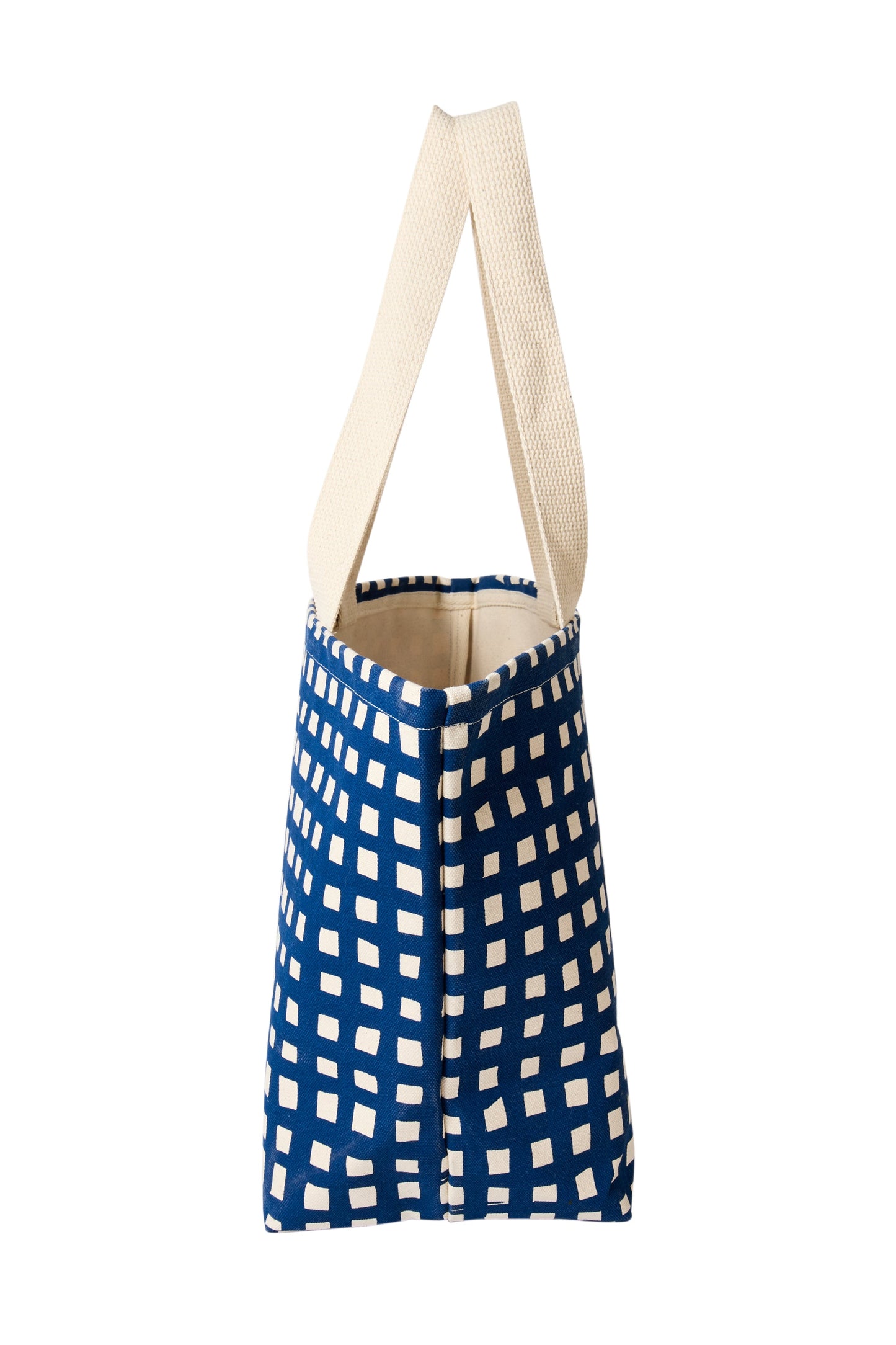 Wide Tote Durable Cotton Canvas Tote Bag Grid