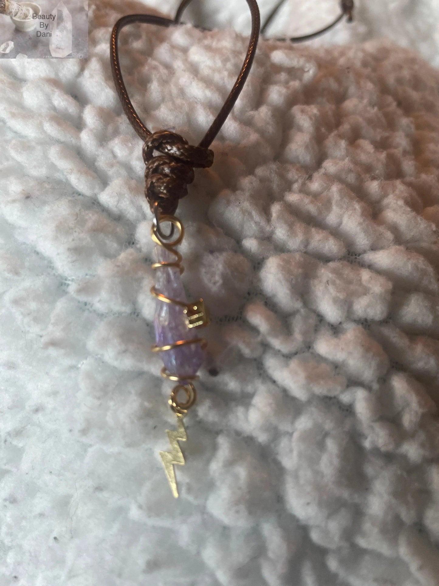 Amethyst Wire Wrap Necklace with Goldstone Charm