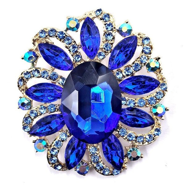 Oval Marquise Flower Rhinestone Brooch Pin