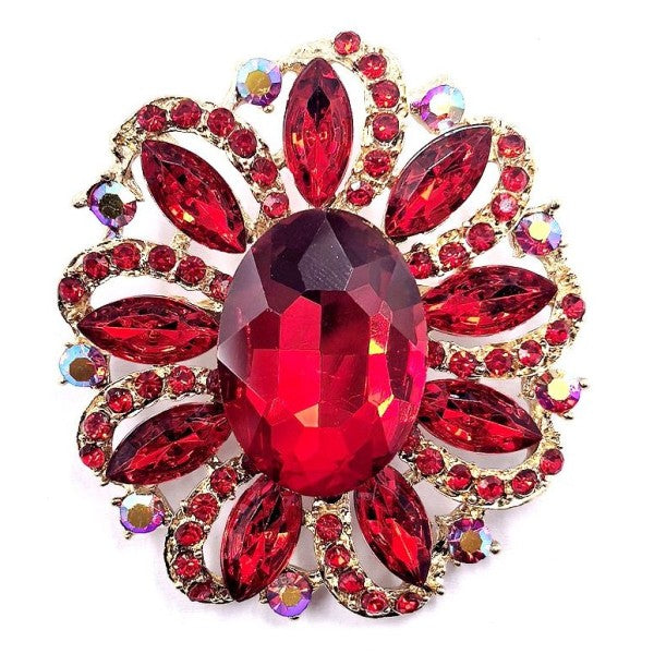 Oval Marquise Flower Rhinestone Brooch Pin
