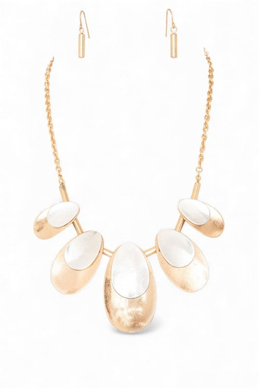 2 Tone Statement Necklace Set Necklace Earrings