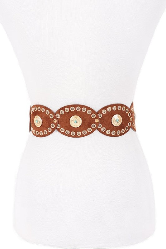 Oval Boho Sueded Disk Belt Western