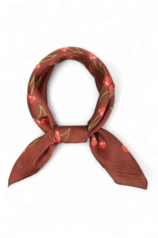 Cherry Print Silky Square Scarf Vintage