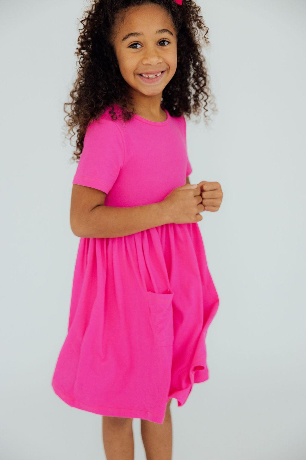 Hot Pink Twirl Pocket Dress S/S Mila & Rose