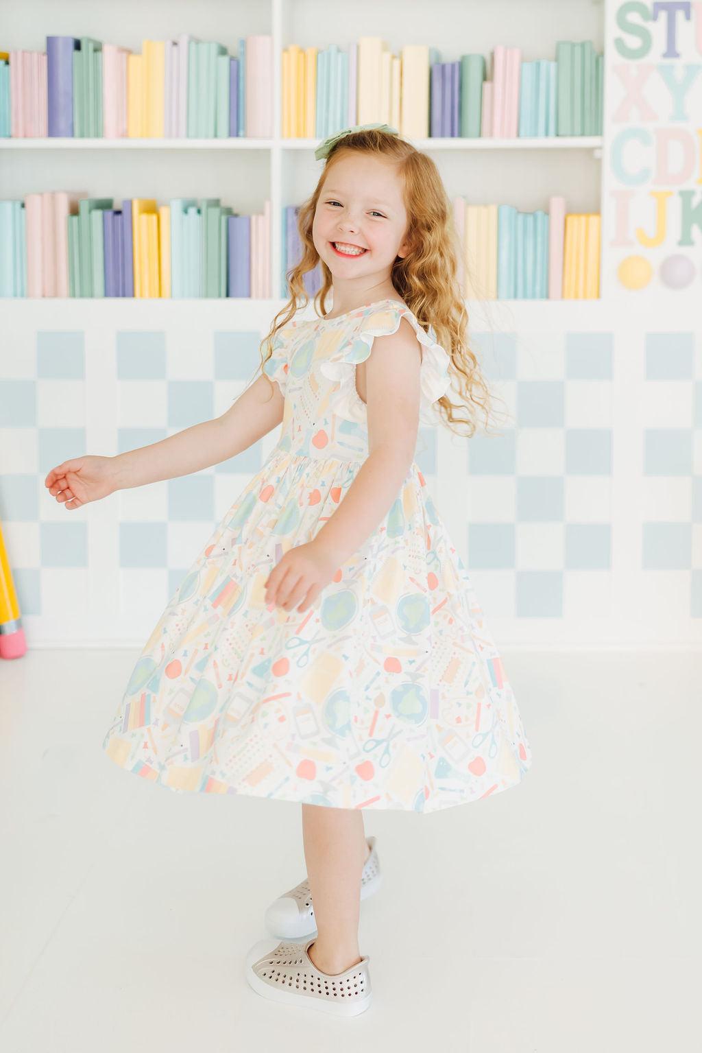 Flutter Sleeve Twirl Dress Comfortable Toddler Dress Campus Cutie