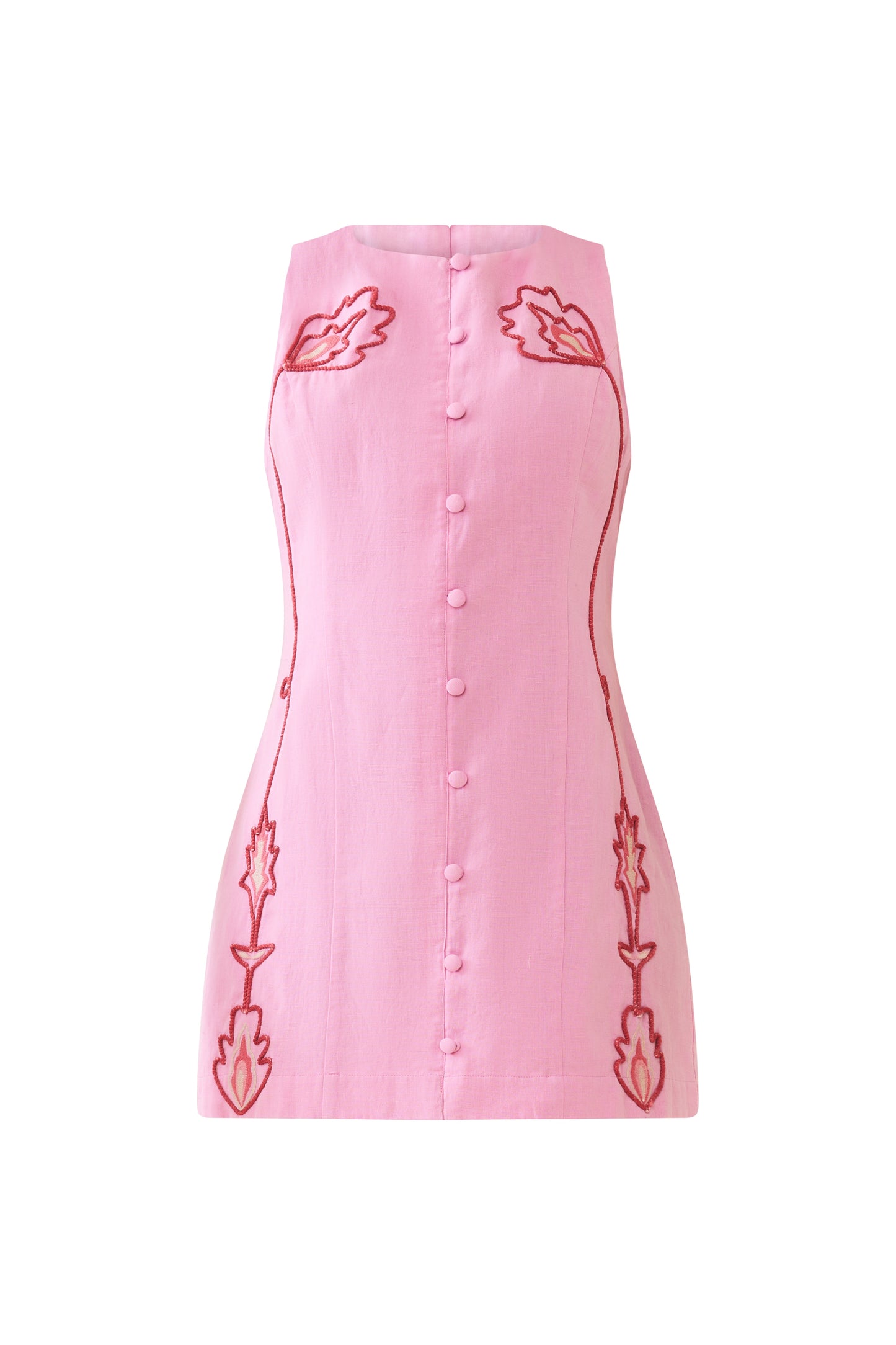 Pink Cotton-Linen Button-Front Mini Dress Harper