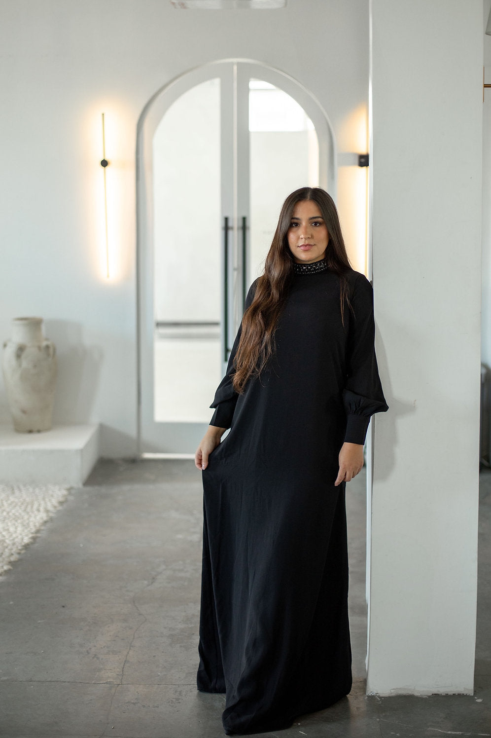 Black Jeweled Collar Gown Dori Sway