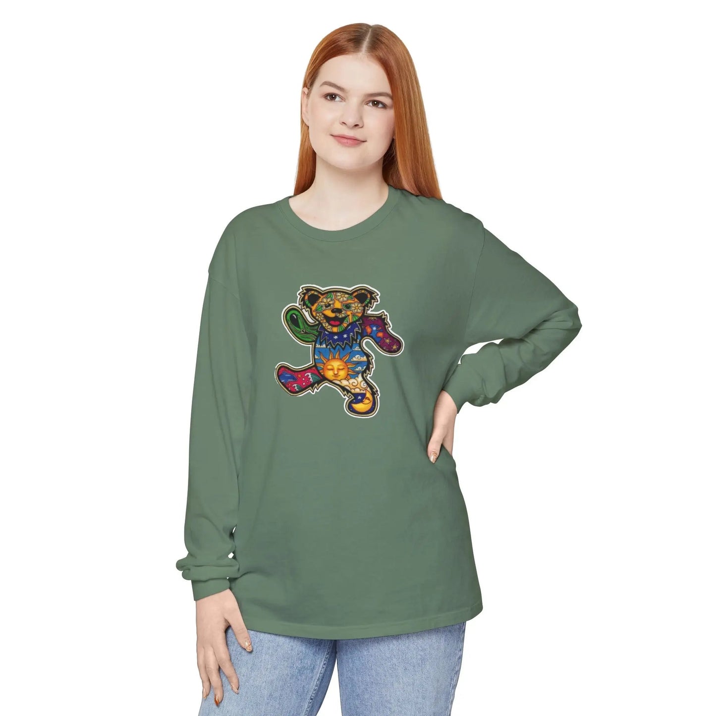 Patchwork Bear Garment-dyed Long Sleeve T-Shirt Vineyard Collection