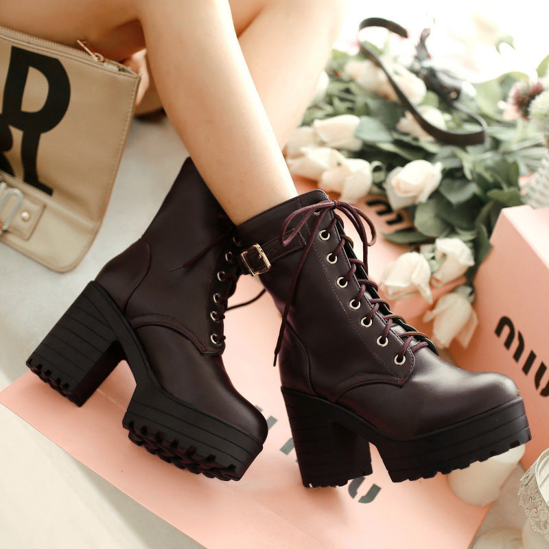 Chunky Heel PU Martin Ankle Combat Boots Women’s Stylish
