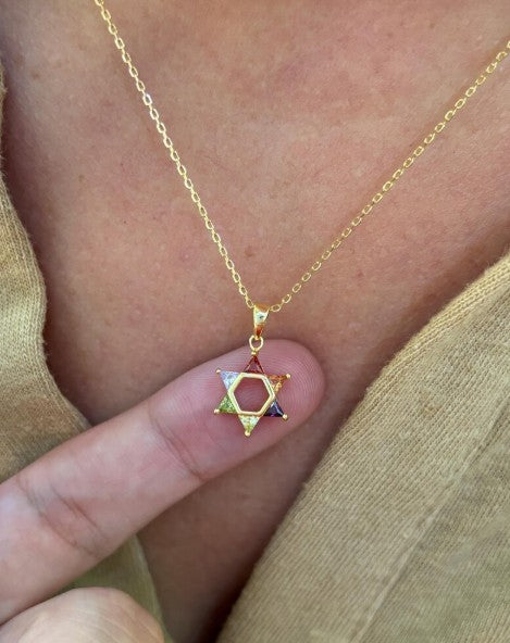 Colorful Star of David Gold-Plated Necklace