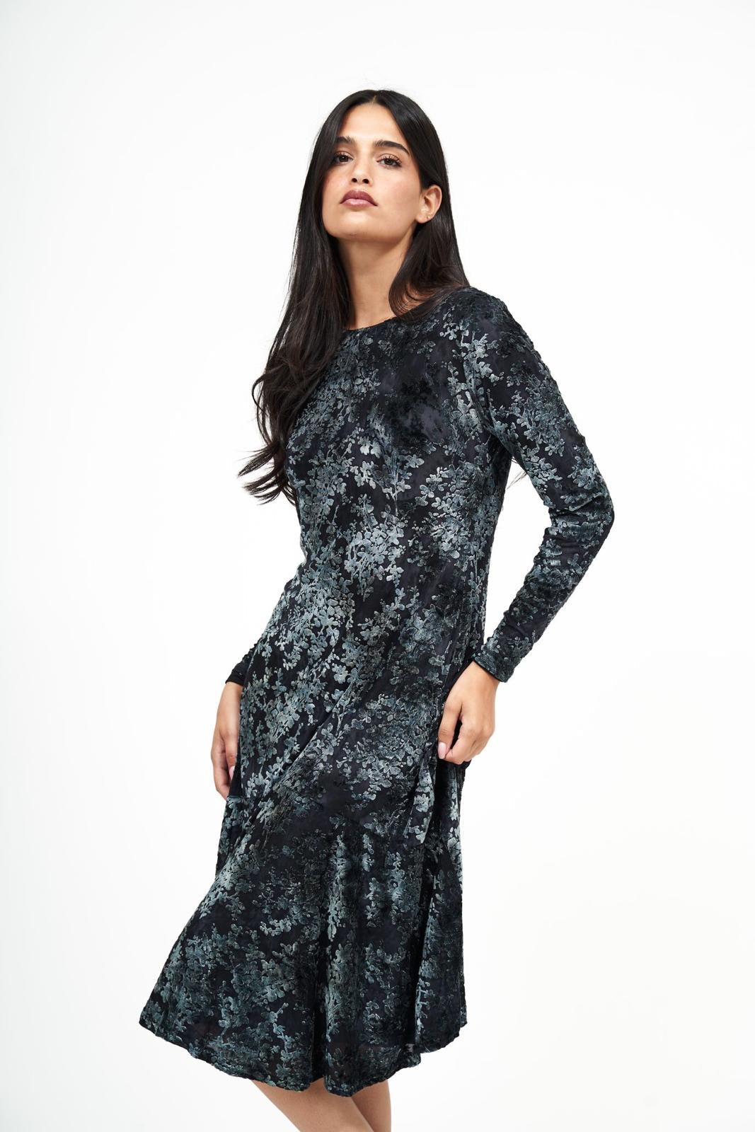 Grey Velvet Floral Dress