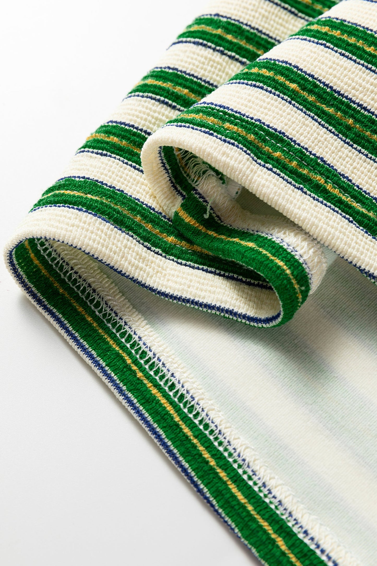 Dark Green Striped Long Sleeve Top Zip V Neck Contrast Collar