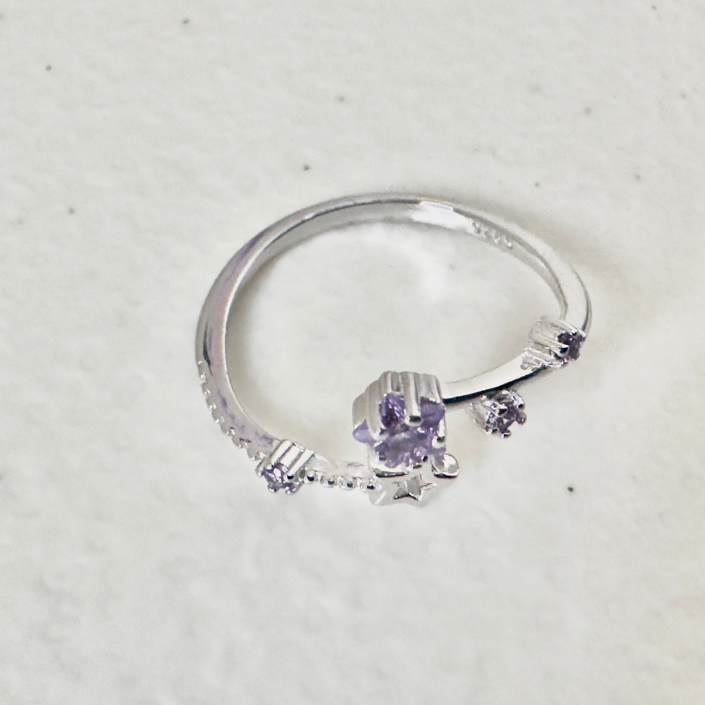 Hypoallergenic 925 Sterling Silver Adjustable Open Star Zircon Ring