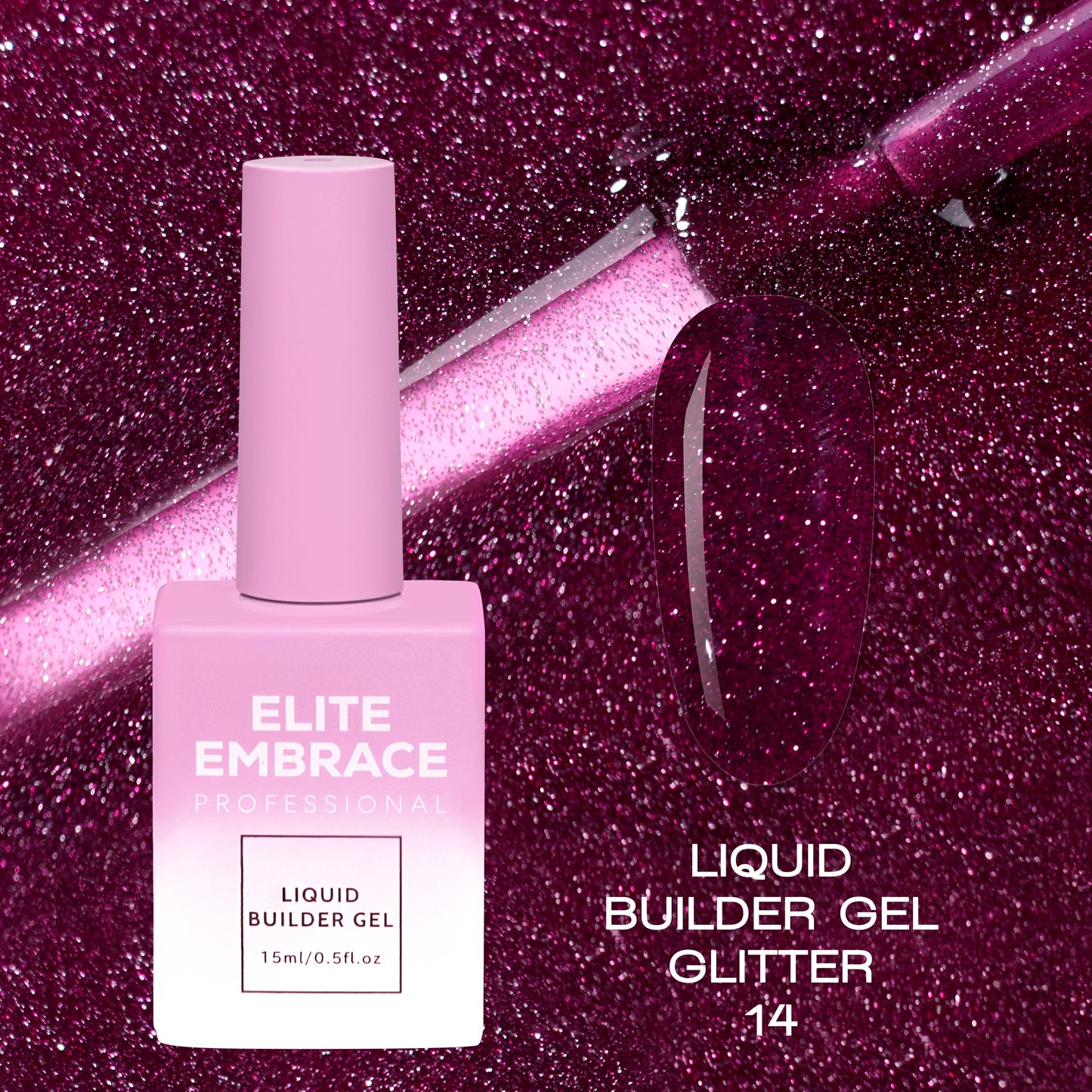 Liquid Builder Gel Glitter 14 15ml Professional Nail Extension ELITE EMBRACE