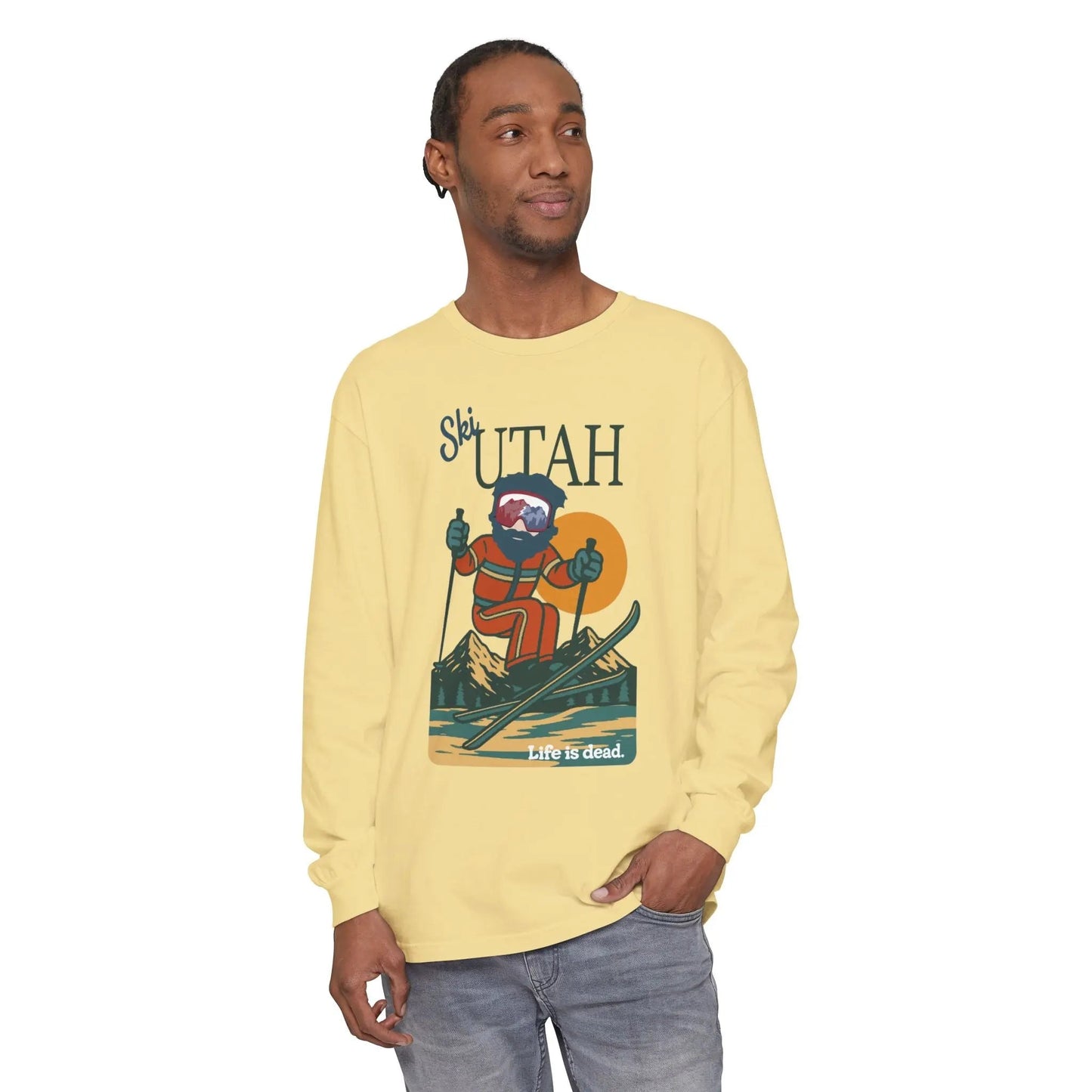 Ski Utah Garment-Dyed Long Sleeve T-Shirt Mountain Collection