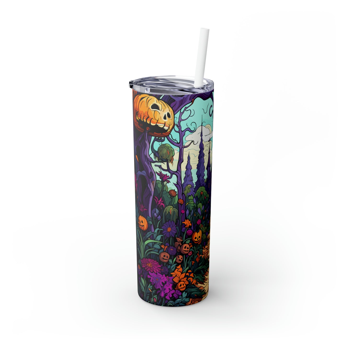 Halloween Skinny Tumbler with Straw 20oz - Spooky Drinkware - Hunted Theme - BPA-Free, Reusable Cup, Halloween Tumbler, Halloween Gift