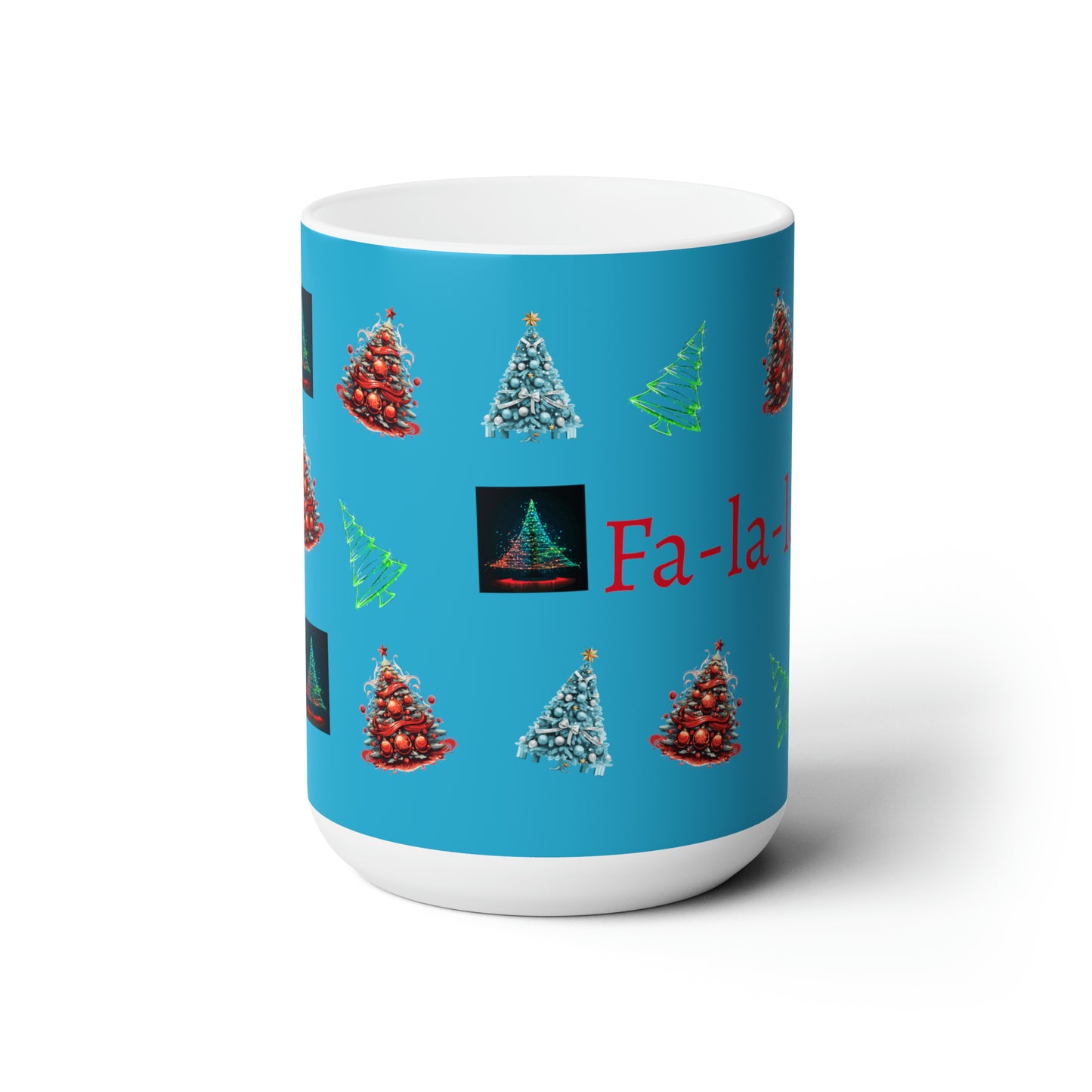 Fa-la-la Christmas Turquoise Ceramic Mug 15oz